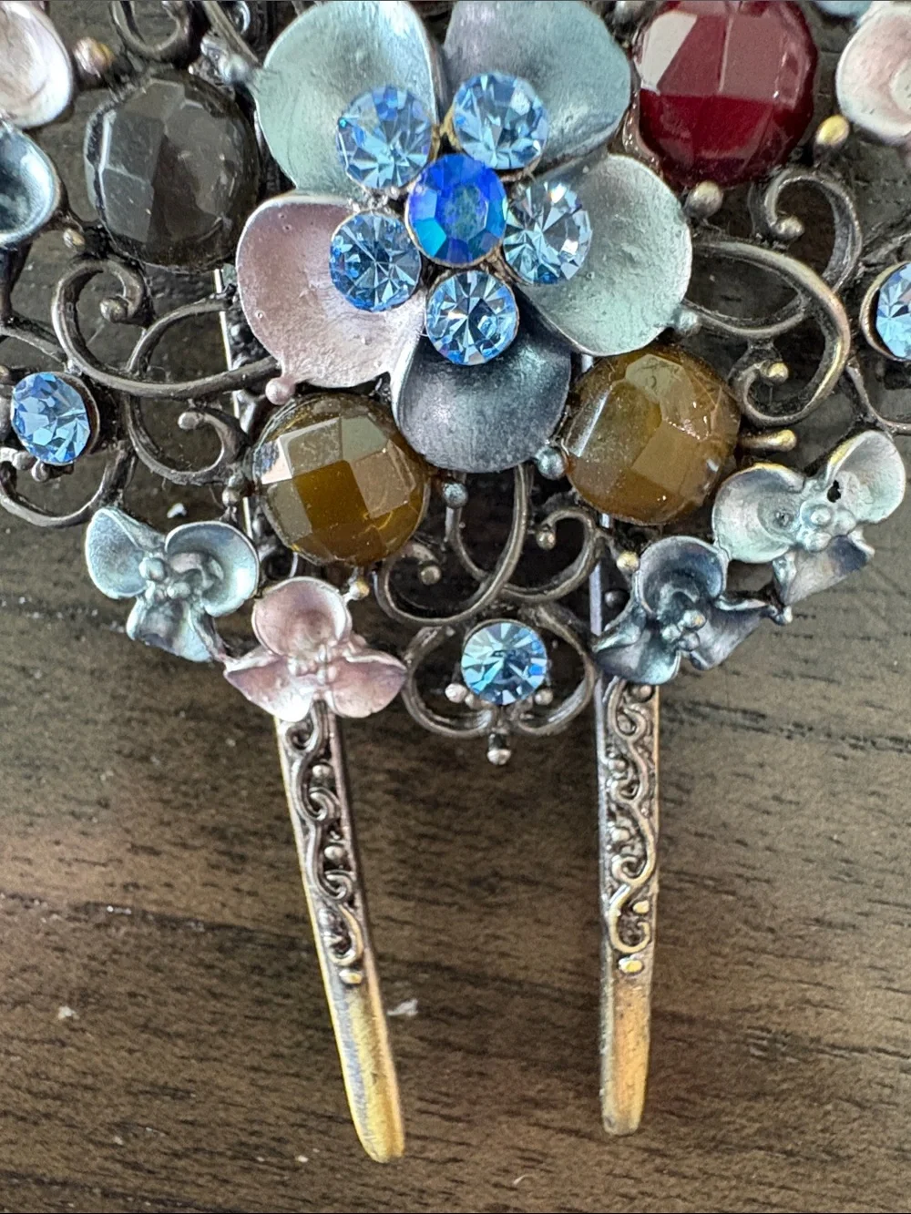 Vintage-Inspired Floral Jeweled Hair Forks - Multicolor
